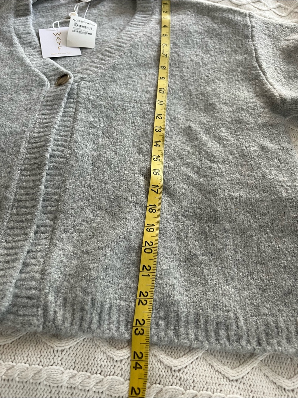WAYF Heather Gray V-Neck One-Button Sweater Cardigan Women’s Size XL - Picture 6 of 16